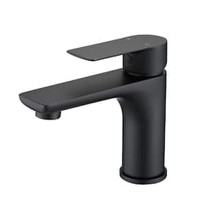Lead-free Single Handle Single Hole Bathroom Faucet and Spot Resistant, Hot/Cold Indicator, Solid Brass in Matte Black