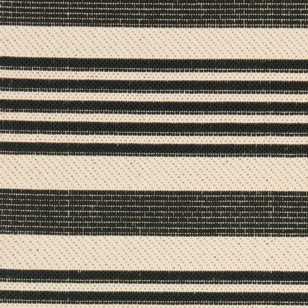 Black and Bone Striped Synthetic Outdoor Runner Rug