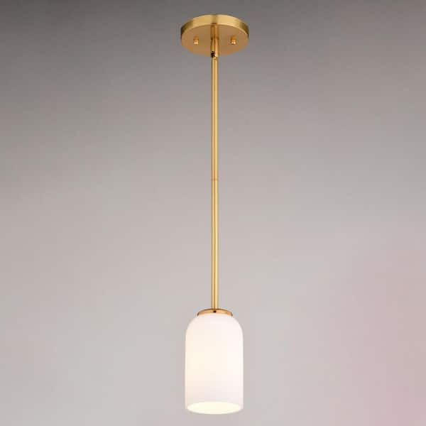 VAXCEL - Shelby 1 Light Mini Pendant Light Natural Gold Brass Transitional Ceiling Fixture White Glass