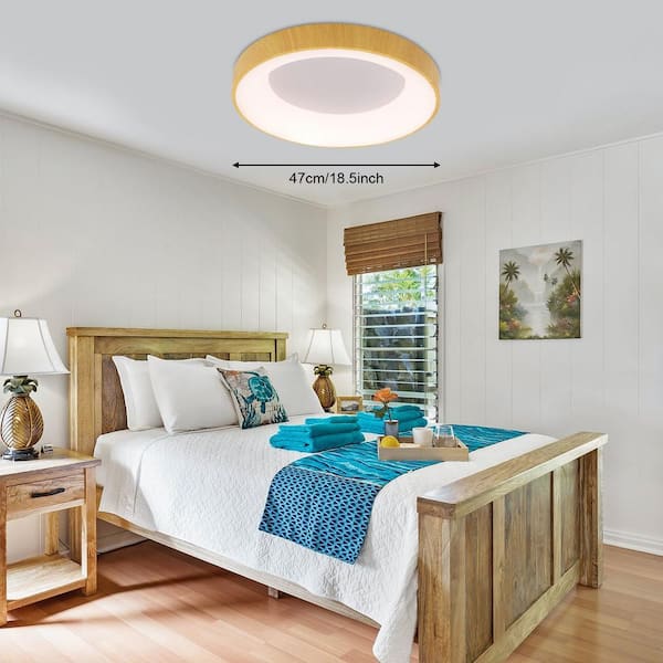 OUKANING 18.5 in. 1-Light Modern Wood 3 Colors Selectable LED