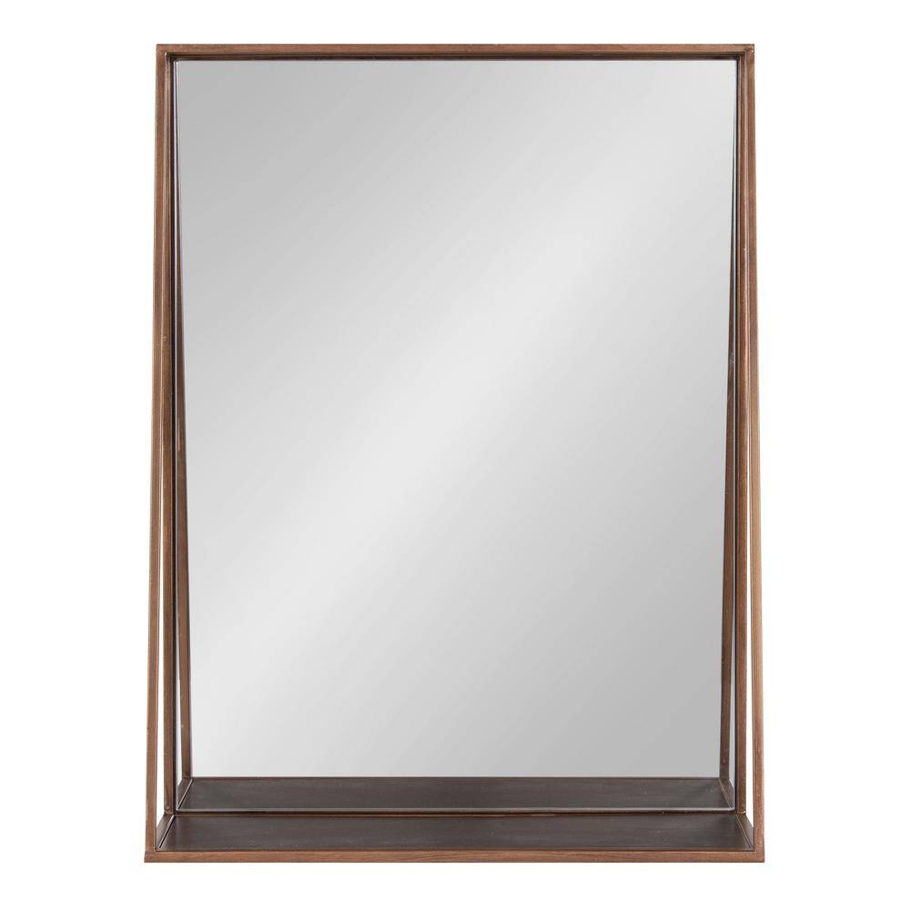 Bronze Rectangular Metal Framed Vanity Mirror with Shelf