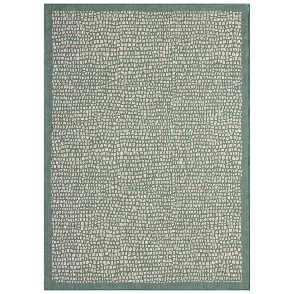 Green and Beige Synthetic Rectangular 8' x 10' Indoor/Outdoor Rug
