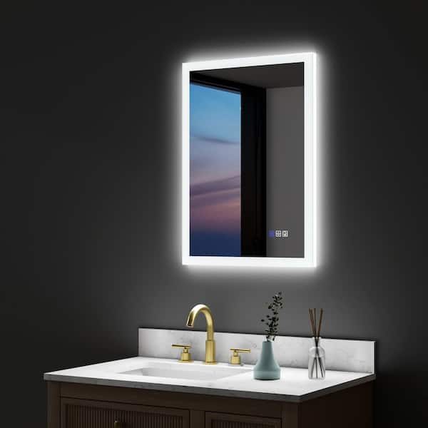 ANGELES HOME 20 in. x 28 in. Wall Bathroom Vanity Mirror, Back and Front-lit LED Light, Anti-Fog, Dimmable, Rectangular, Frameless