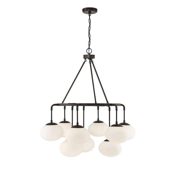 TUXEDO PARK LIGHTING 34 in. W x 38 in. H 9-Light Oil Rubbed Bronze Chandelier with Milk White Glass Shades