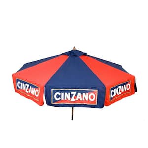 Cinzano 9 ft. Wooden Market Drape Patio Umbrella in Red and Blue