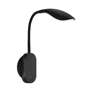 Dambera 15.35 in. W x 13.39 in. H 1-Light Matte Black LED Wall Sconce with White Plastic Shade