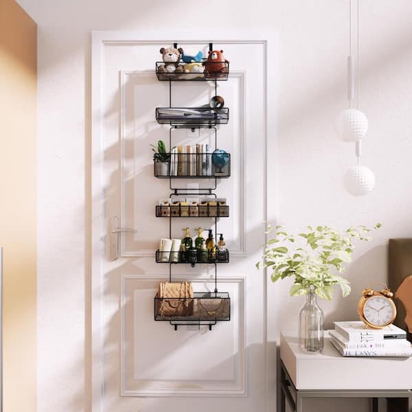 Black Over Door Organizer Storage, Separable Hanging Door Organizer with Metal Baskets for Bathroom Kitchen Pantry