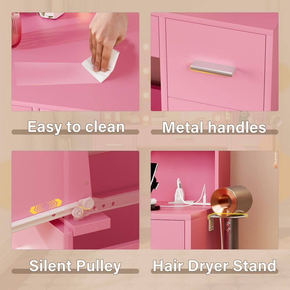 Makeup Vanity With Lights in 3-Colors, Vanity Desk with Large Mirror, Drawers and Shelves, White - thumbnail 5