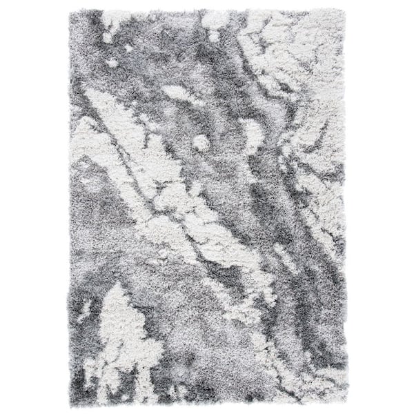 Horizon Shag 6 ft. x 8 ft. Gray/Ivory Abstract Marble Area Rug