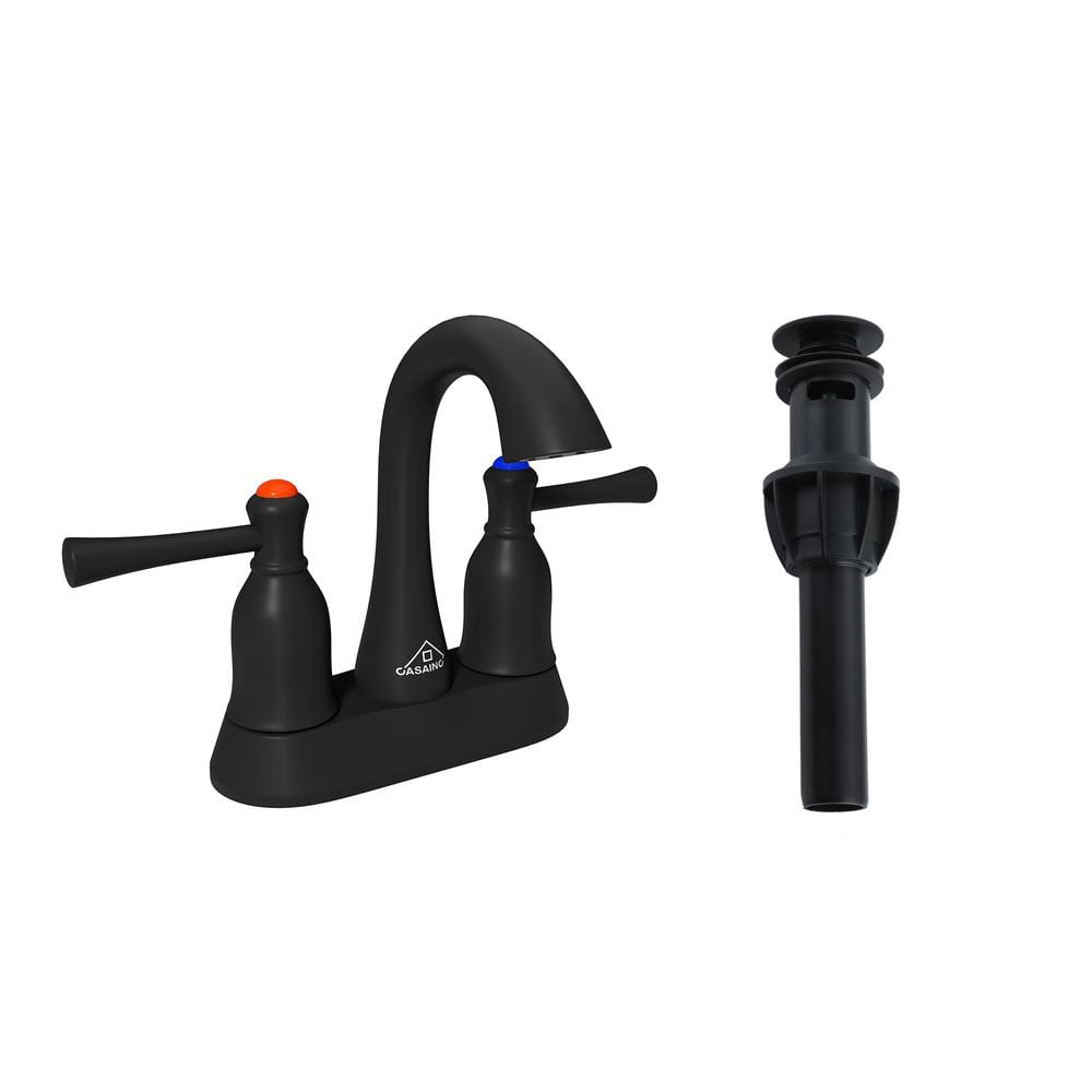 Double Handle 3 Hole 4 in. Centerset Bathroom Sink Faucet with Pop-up Drain and Filter Deckplate in Matte Black price history on PriceWatchPro