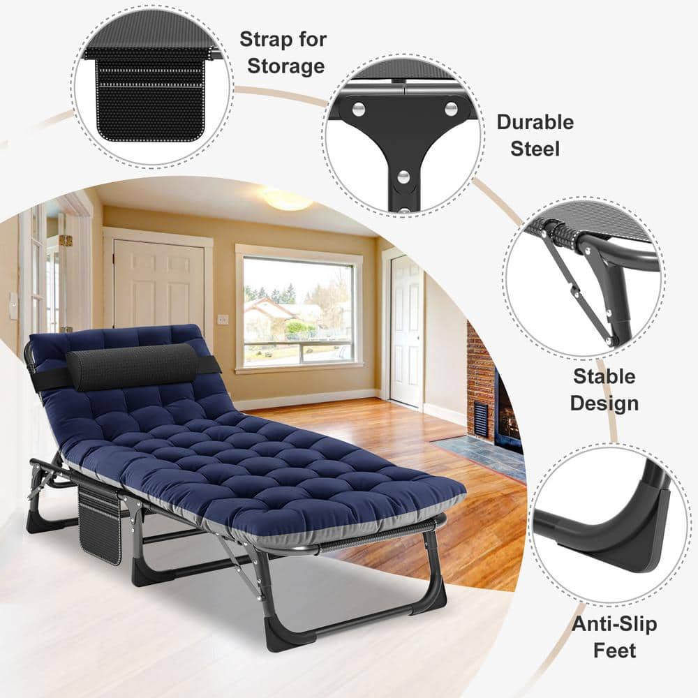 Adjustable Steel Chaise Lounger with Cushions and Pillow