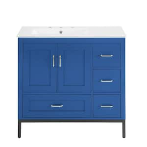 36 in. W x 18 in. D x 33 in. H Single Sink Freestanding Bath Vanity in Blue with White Ceramic Top