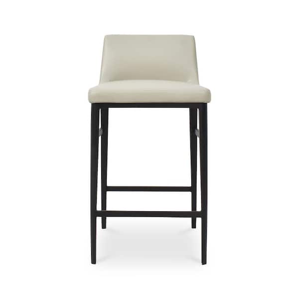 NADAAL STUDIOS 25.5 in. Spencer Beige Contemporary Vegan Leather Counter Stool with Metal Legs