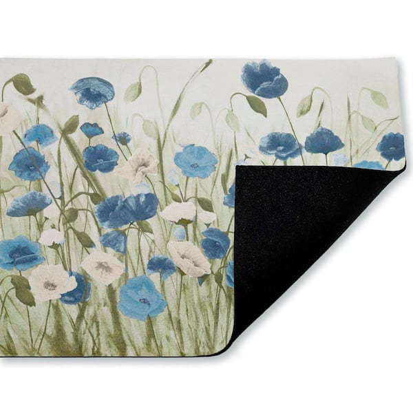 Blue Poppy Garden Blue 18 in. x 30 in. Polyester Non-Slip Outdoor Door Mat