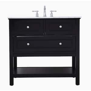 Simply Living 36 in. W x 22 in. D x 33.75 in. H Bath Vanity in Black with Carrara White Marble Top