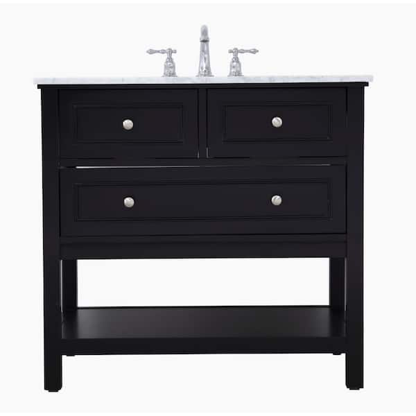 Unbranded Simply Living 36 in. W x 22 in. D x 33.75 in. H Bath Vanity in Black with Carrara White Marble Top
