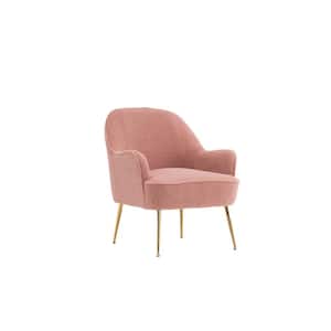 Pink Teddy Fabric Accent Arm Chair with Gold Legs