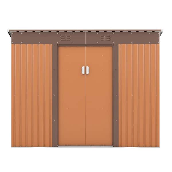 Tenleaf 9.1 ft. W x 4.2 ft. D Brown Metal Tool Shed with Lockable Doors Vents (38.22 sq. ft.)