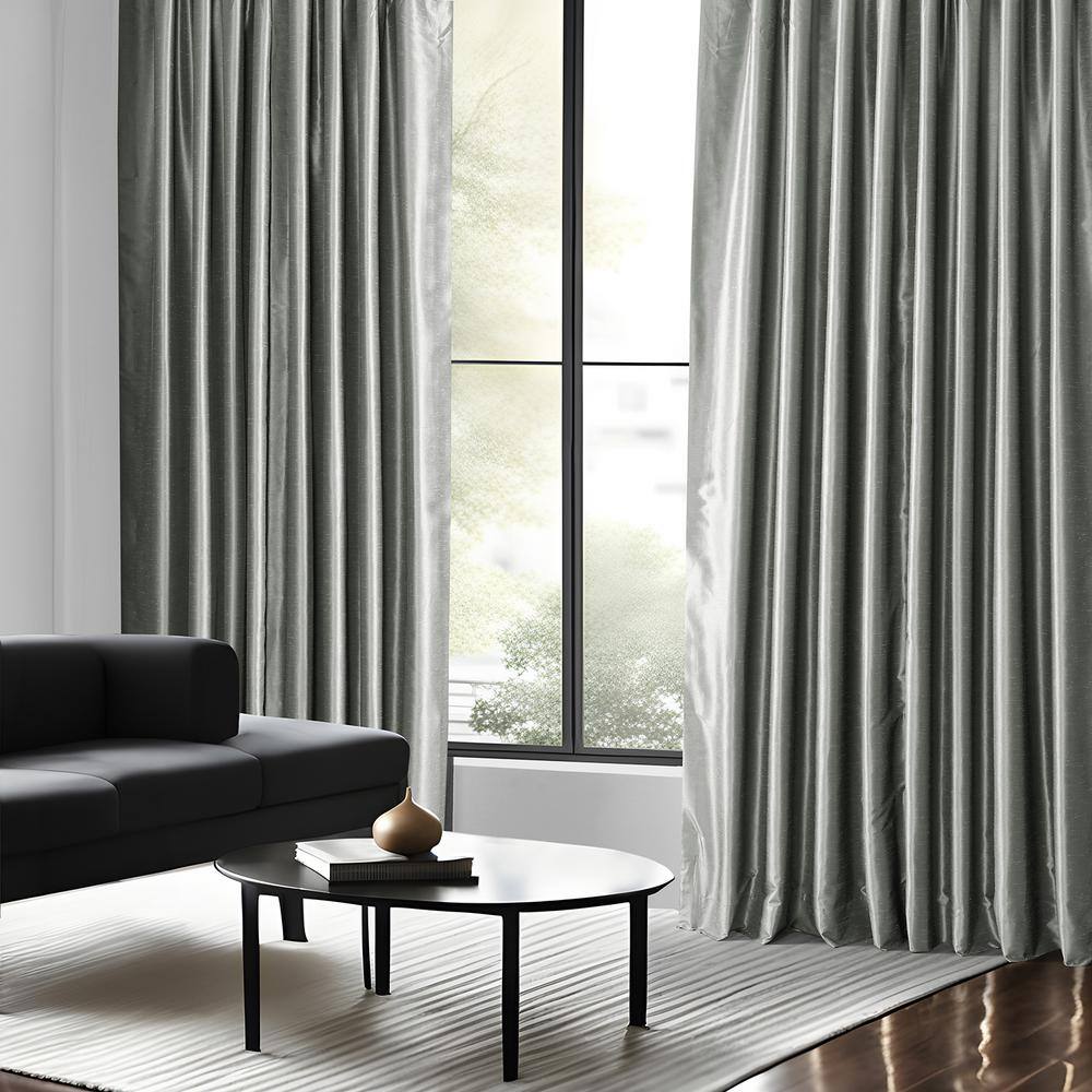 Silver Faux Silk Blackout Puddle Length Curtain Panel