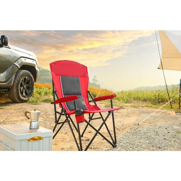 TIRAMISUBEST Red Aluminum Folding Lawn Chair with Cup Holder