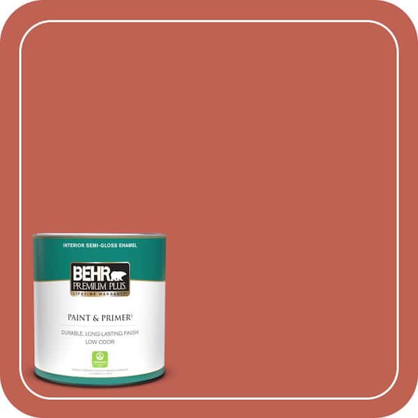 BEHR PREMIUM PLUS 1 qt. #190D-6 Red Jalapeno Semi-Gloss Enamel Low Odor Interior Paint & Primer