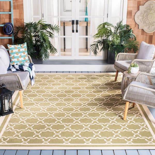 Courtyard Green/Beige 9 ft. x 12 ft. Geometric Indoor/Outdoor Patio  Area Rug