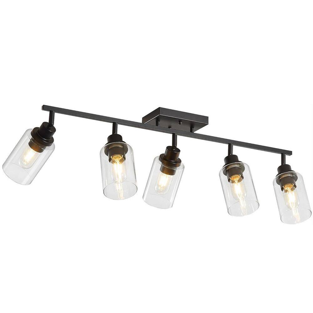 35.4 in. 5 Light Black Multi-adjustable Vanity Light Over Mirror Bath Wall Lighting Fixtures with Clear Glass Shade price history on PriceWatchPro