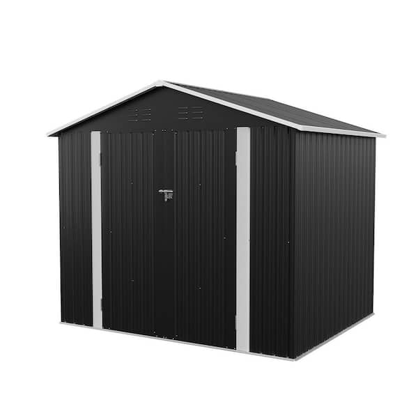 8 ft. W x 6 ft. D Black Metal Shed with Floor, Lockable Door and Vents for Tool, Garden, Bike (47 sq. ft.)