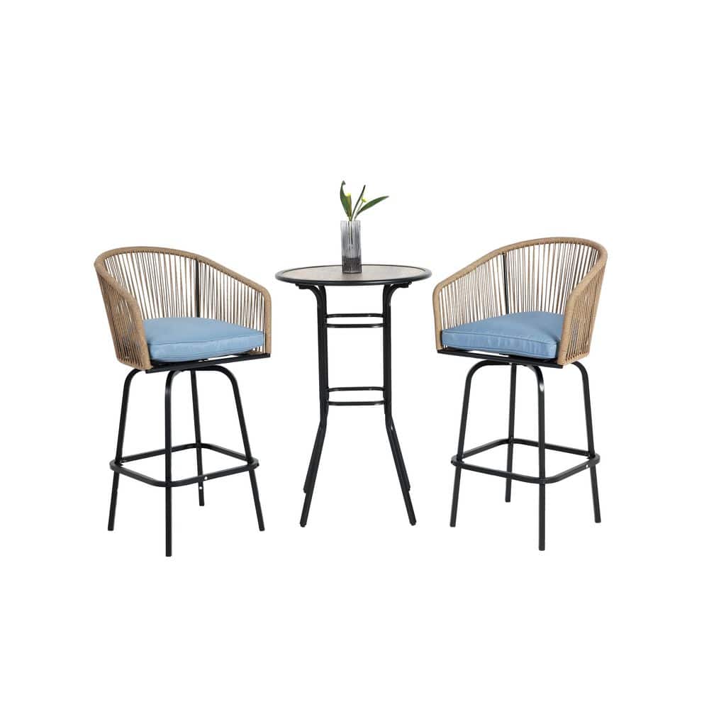 3-Piece Metal Outdoor Bistro Set with Round Bar Table and Swivel Bar Chairs