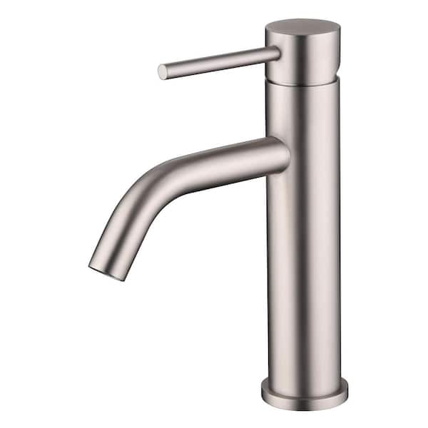 Contemporary Single Handle Single Hole Bathroom Faucet with Supply Hose in Brushed Nickel (1 Size)