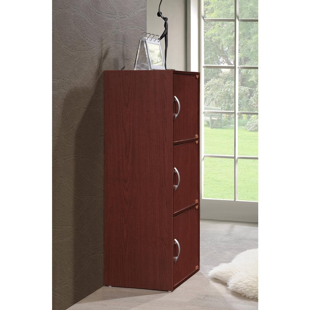 Mahogany 3-Door Freestanding Office Cabinet