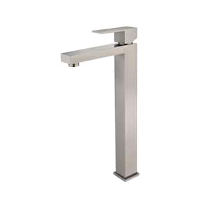 Single Handle Single Hole High Arc Bathroom Faucet with Supply Line Included in Brushed Nickel