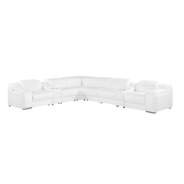 HomeRoots 152.00 in. Round Arm 8 piece Leather L-Shaped Sectional