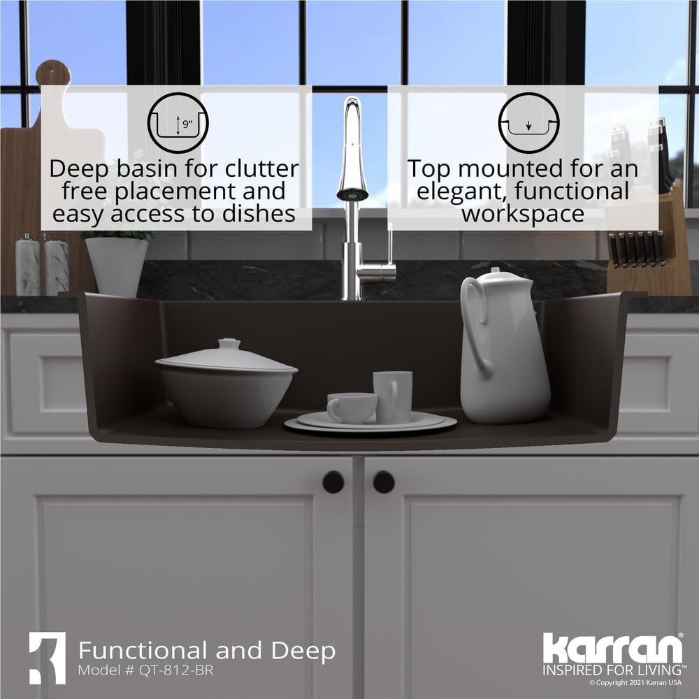 Brown Quartz 33'' Single Bowl Drop-in Kitchen Sink