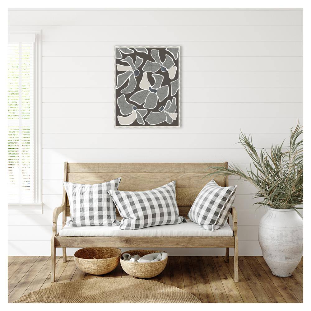 Grey Flower Blooms II Abstract Canvas Print with White Frame