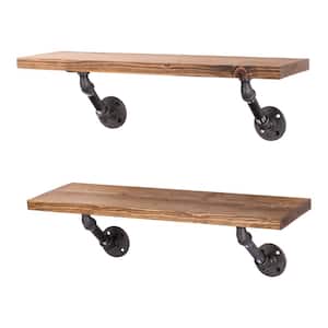 24 in. x 7.5 in. x 6.75 in. Autumn Brown Restore Wood Decorative Wall Shelf with Industrial Steel Pipe Brackets