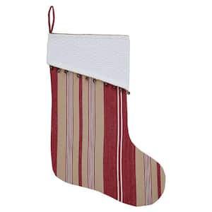15 in. 100% Cotton Vintage Stripe Candy Apple Red Farmhouse Christmas Decor Stocking