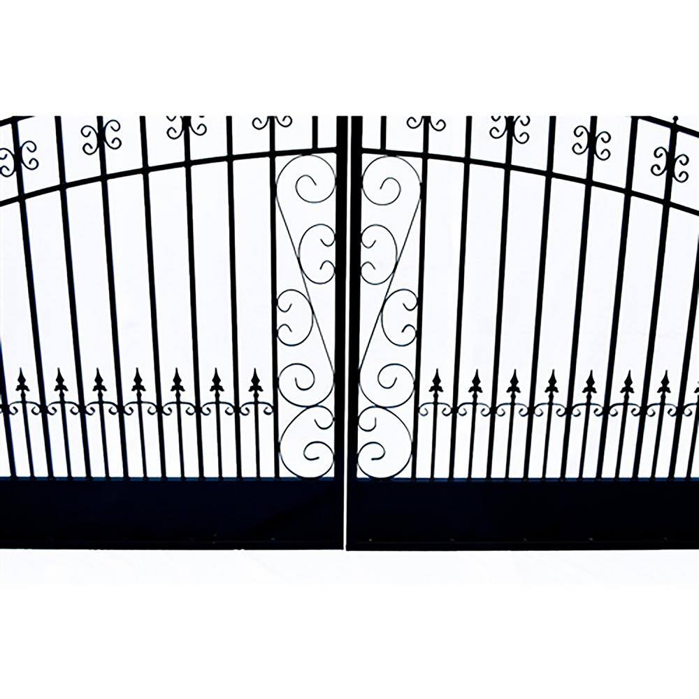 Black Galvanized Steel Dual Swing Driveway Gate with French Gothic Pickets