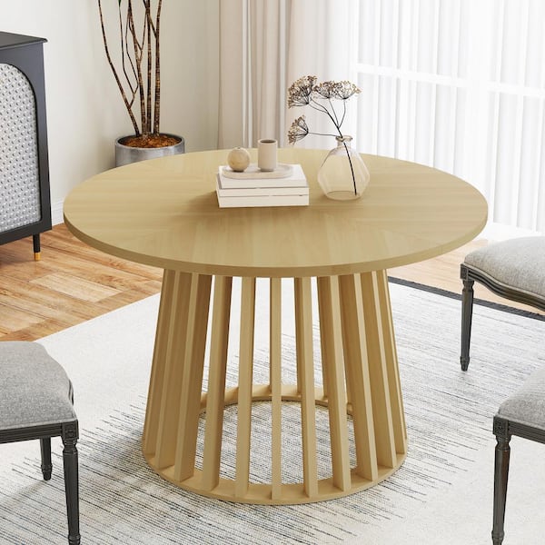 ATHMILE Round Natural Wood 47.2 in. Pedestal Dining Table Seats 4-6