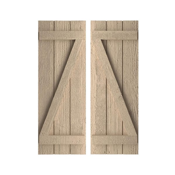 Ekena Millwork 17.5 in. x 86 in. Timberthane Polyurethane 3-Board Spaced Board-n-Batten Rough Sawn Faux Wood Shutters w/Z-Board Pair