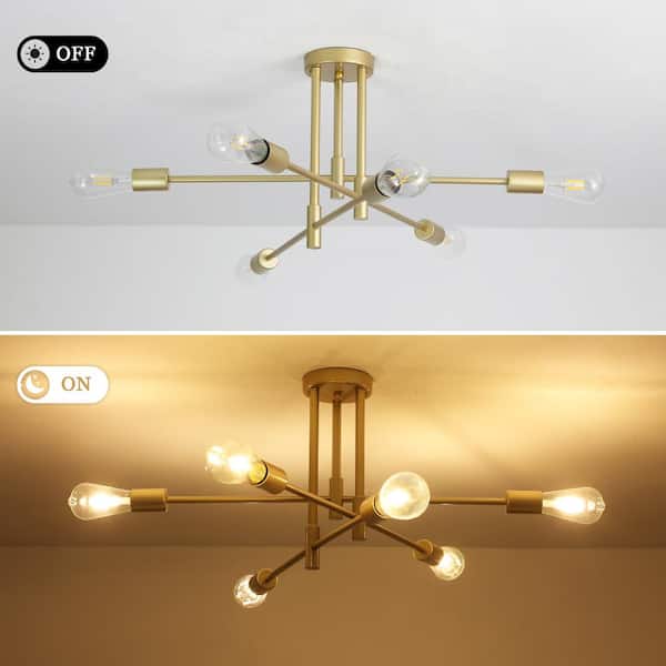 LWYTJO 27.56 in. 6-Light Spray Gold Dimmable Sputnik Chandelier
