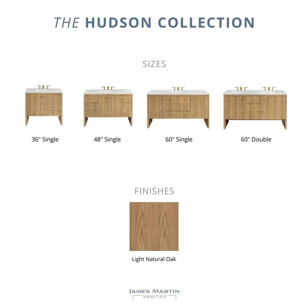 Hudson 36" Light Natural Oak Single Vanity Base with Brass Knobs