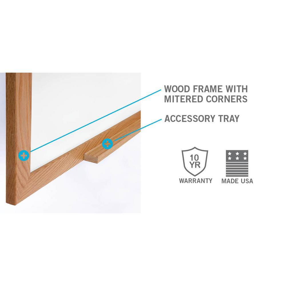 Large Natural Oak Framed Non-Magnetic Whiteboard 48" x 36"