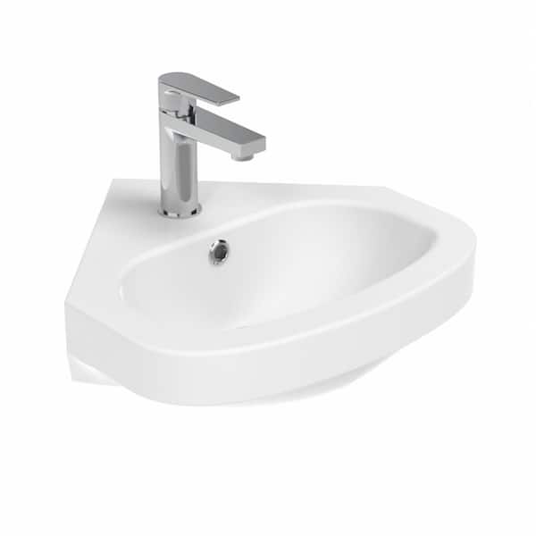 WS Bath Collections Basic 17.9 in. Wall Mount Corner Bathroom Sink in Glossy White