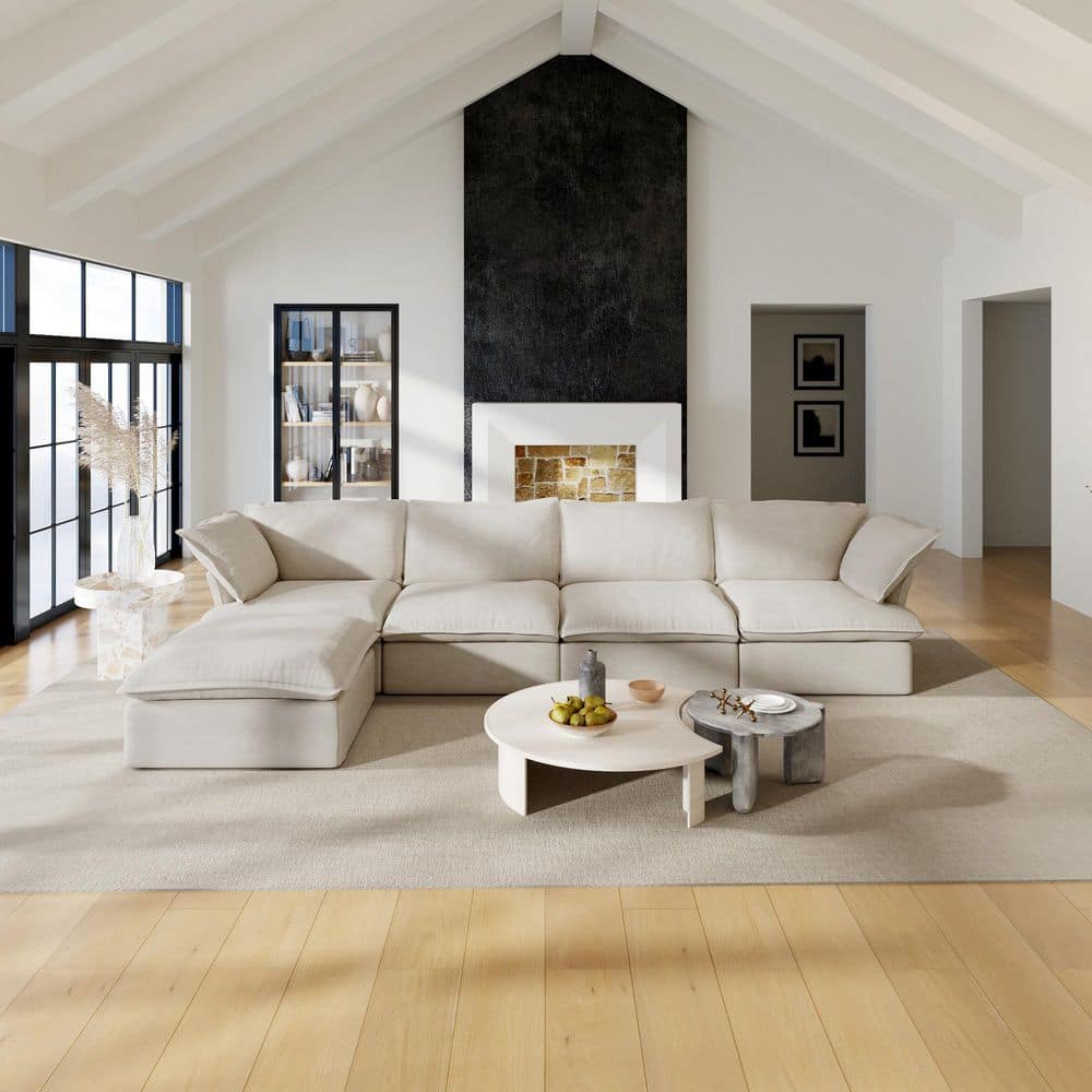 162.9 in. Flared Arm 5-Piece Linen Deep Seat Down Couch Modular Sectional Sofa with Storage Ottoman in Beige price history on PriceWatchPro