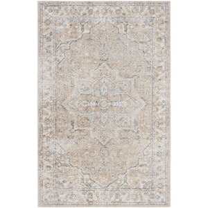 Astra Machine Washable Beige 4 ft. x 6 ft. Distressed Traditional Area Rug
