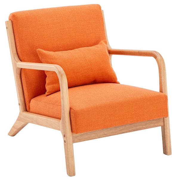 Outopee 31 in. Orange Fabric Arm Chair with Wooden Frame