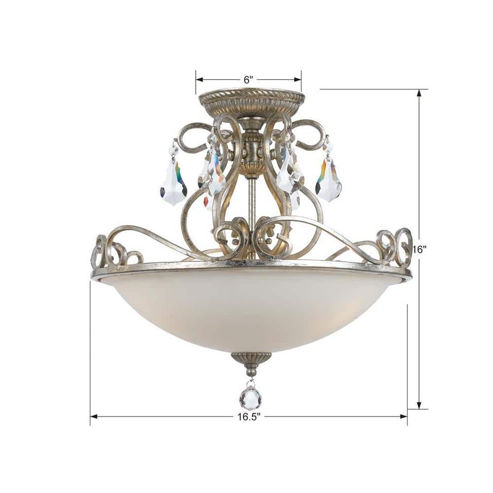 Olde Silver Swarovski Crystal 3-Light Indoor Ceiling Bowl