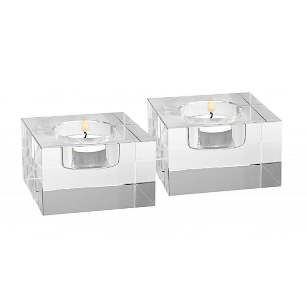 Hand Crafted Crystal Block Pair of Tlite Holders