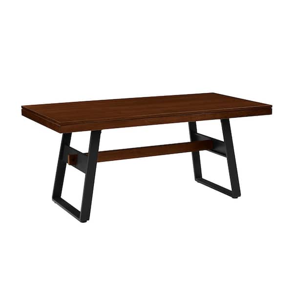 Modern Industrial Dark Walnut Rectangular Wood Top 69 in. Metal Sled Dining Table Seats 6-8